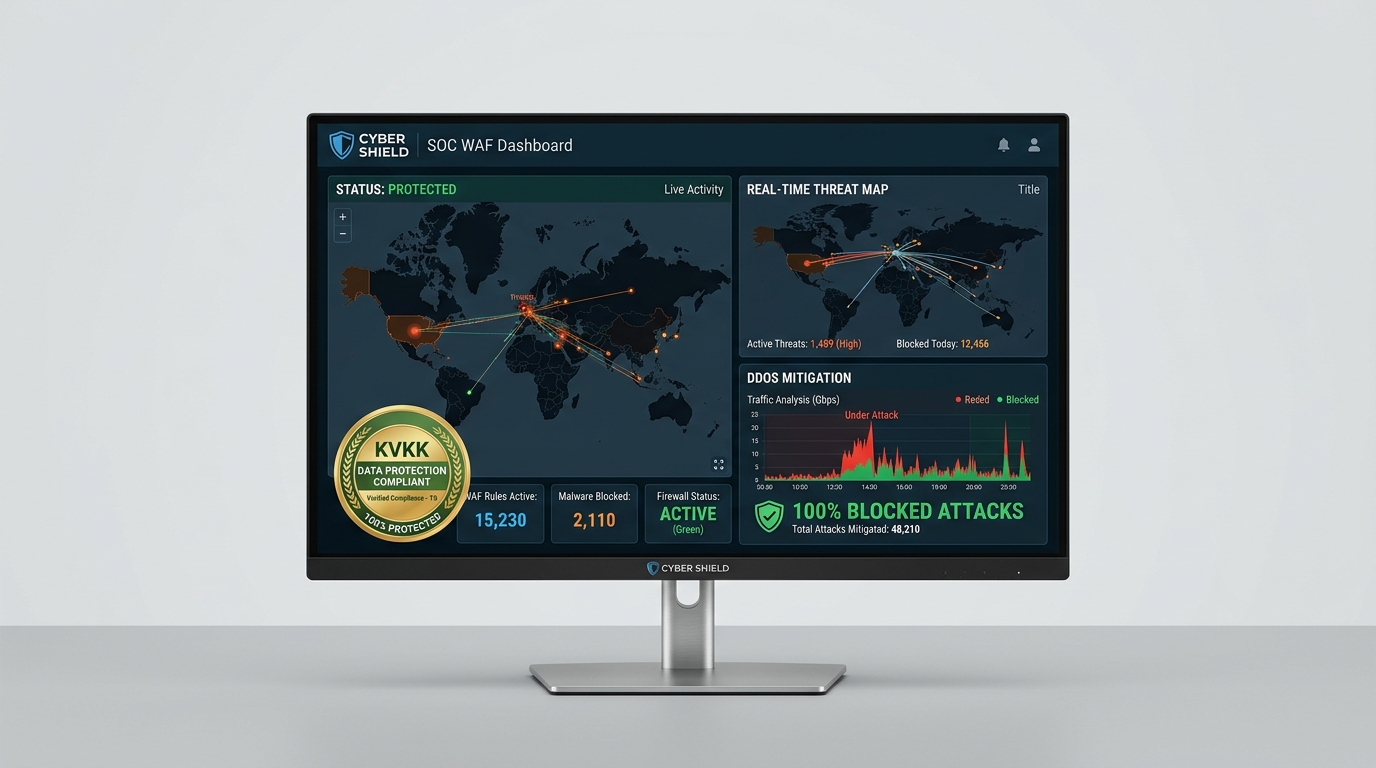 Ağ Güvenliği & WAF Kalkanı Web Tasarım Monitör Mockup